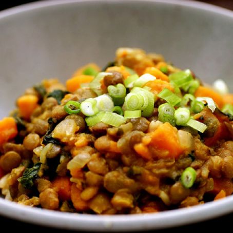 Curried Lentils With Sweet Potatoes and Swiss Chard