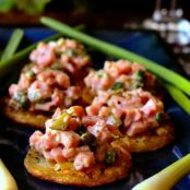 Smoked Ham Salad On Gruyere Potato Coins