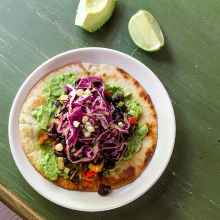 Black Bean and Avocado Tostadas with Cabbage Salad