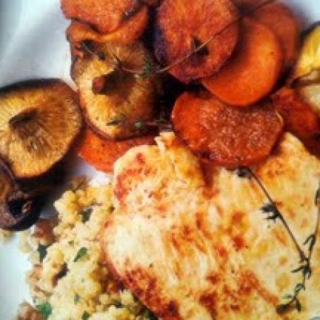 Yogurt-Marinated Chicken with Mushrooms & Sweet Potatoes