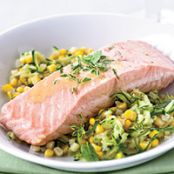 Poached Salmon with Corn and White Wine-Butter Sauce