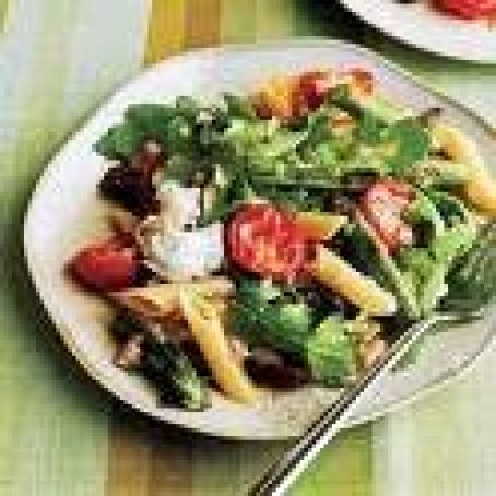 Roasted Asparagus and Tomato Penne Salad with goat Cheese