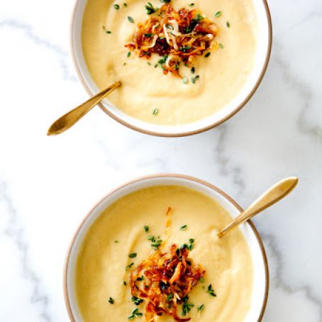 ROASTED SUNCHOKE SOUP WITH CARAMELIZED SHALLOTS