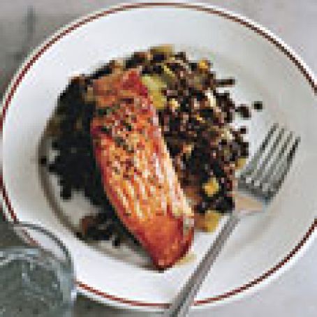 Salmon with Lentils and Mustard-Herb Butter (Saumon aux Lentilles)