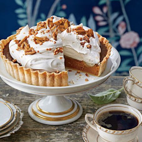 Pumpkin Tart with Whipped Cream and Almond Toffee