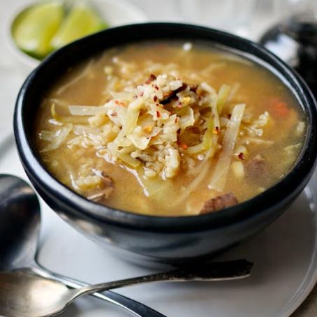 Hot and Sour Mushroom, Cabbage, and Rice Soup