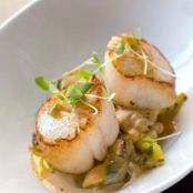 SEARED SCALLOPS w/COCONUT MUSSEL STEW