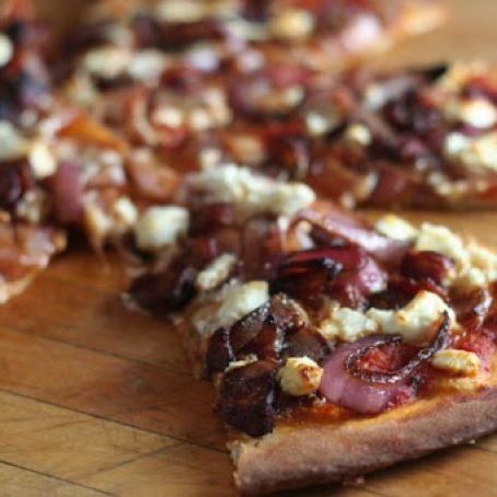 Balsamic Onion, Bacon, and Goat Cheese Pizza