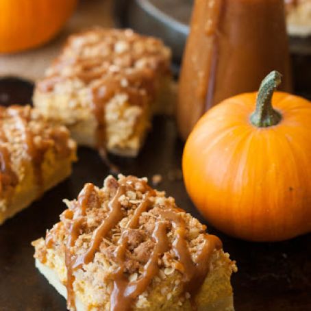 Cinnamon Caramel Pumpkin Cheesecake Shortbread Crumble Bars
