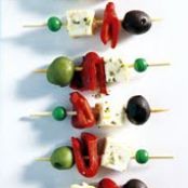 Marinated Feta, Olive, and Roasted Red Pepper Skewers