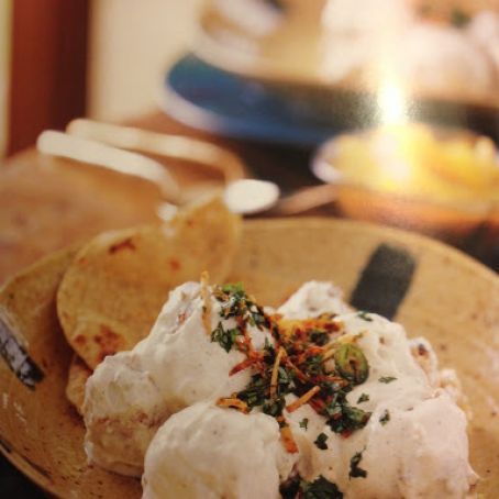 Fried Bean Puffs with Ginger and Yogurt Salad
