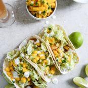 Beer Battered Fish Tacos with Mango Margarita Salsa