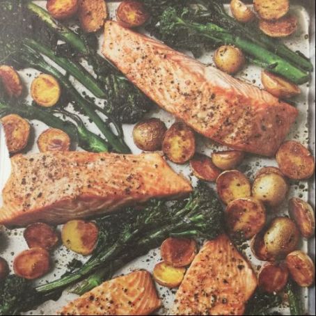 Sheet Pan Salmon with potatoes and broccolini