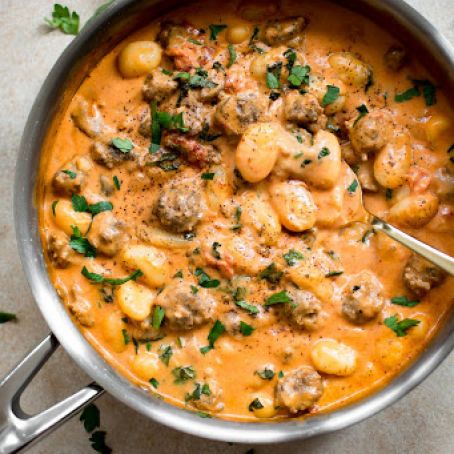 One Pan Creamy Gnocchi with Sausage