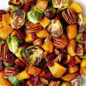 Butternut Squash with Roasted Brussels Sprouts, Pecans, and Cranberries