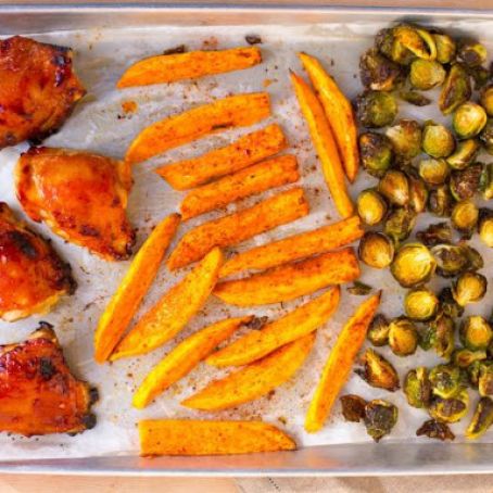 Barbecue Chicken, Brussels Sprouts and Sweet Potatoes
