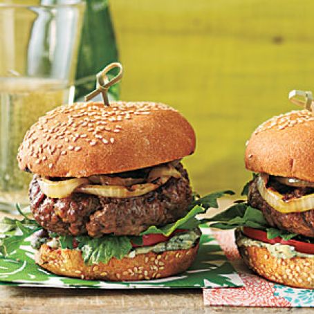 Burgers with Blue Cheese Mayo and Sherry Vidalia Onions