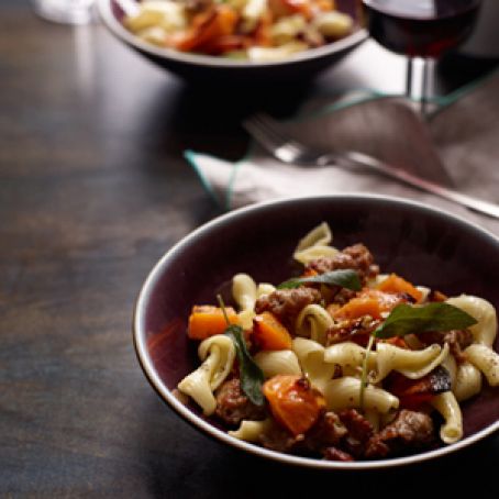 Pasta with Roasted Squash, Sausage, and Pecans
