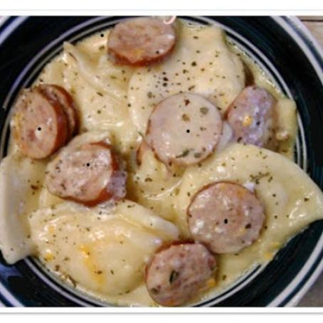 Crockpot Pierogi Casserole with Kielbasa