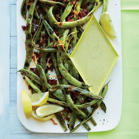 Cast-Iron-Grilled Romano Beans with Garlic Aioli