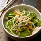 Charred Snow Peas, Pickled Mushrooms, and Water Chestnuts