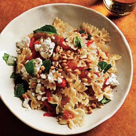 Mini Farfalle with Roasted Peppers, Onions, Feta & Mint