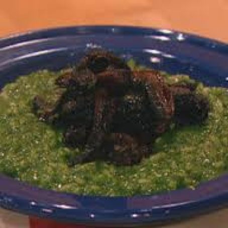 Popeye Risotto with Beefy Balsamic Mushrooms