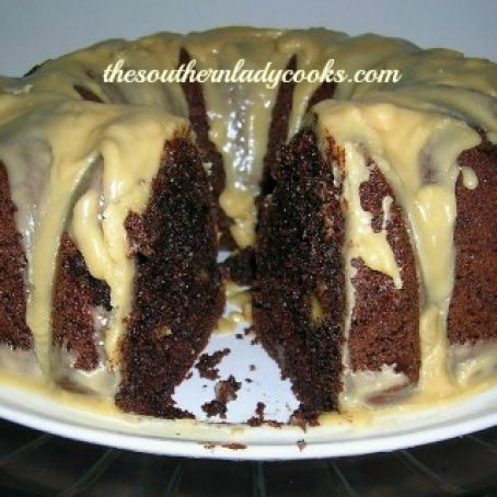 Chocolate Bundt Cake w/Caramel Frosting