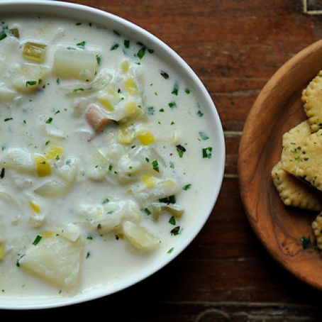 Three Onion Chowder with Parsleyed Oyster Crackers