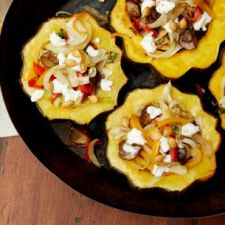 Roasted Acorn Squash with Mushrooms, Peppers & Goat Cheese