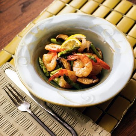 Shrimp, Mushroom, and Asparagus Stir- Fry 