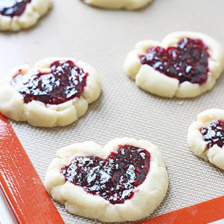 Raspberry Thumbprint Heart Cookies