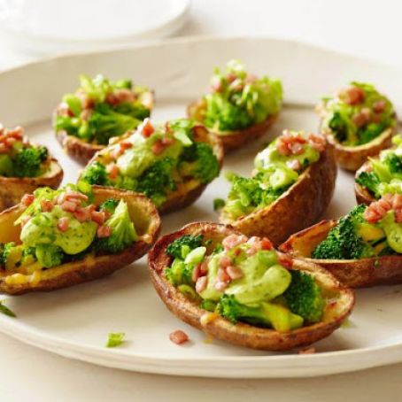 Broccoli and Cheddar-Stuffed Potato Skins with Avocado Cream
