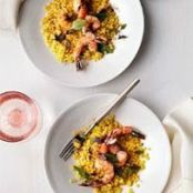 Vanilla-Balsamic Shrimp with Saffron-Basil Israeli Couscous