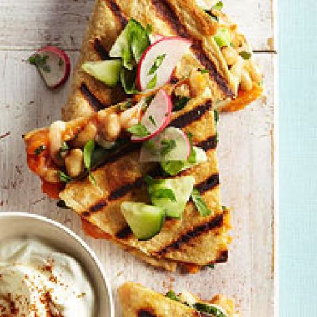 Sweet Potato Quesadillas with Cucumber Relish