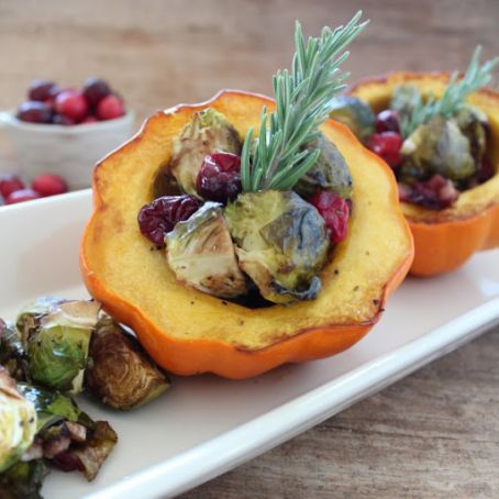 Cranberry Brussels Sprout Stuffed Acorn Squash