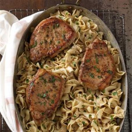 Pork Chops with Creamy Mustard Noodles Recipe