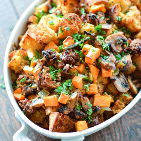 Chorizo Stuffing with Ciabatta and Sweet Potatoes