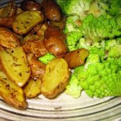 Pan Steamed Romanesco Broccoli with Roasted Fingerling Potatoes