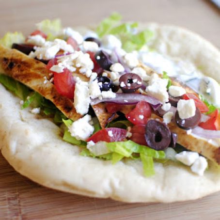 Greek Chicken Pita {open face style} with Cucumber & Dill Yogurt Dressing