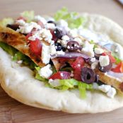 Greek Chicken Pita {open face style} with Cucumber & Dill Yogurt Dressing