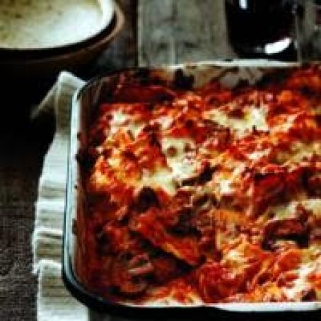 Ravioli lasagna with sausage & mushrooms