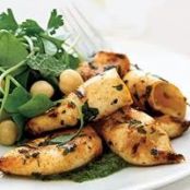 Grilled Squid with Miner's Lettuce Salad and Green Sauce