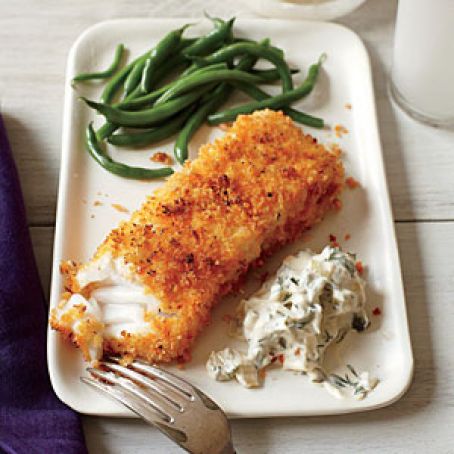 Crispy Cod Fish with Lemon-Dill Sauce