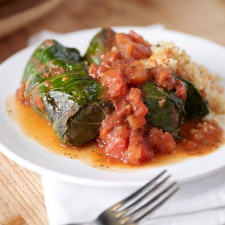 Risotto-Stuffed Collard Greens with Bacon