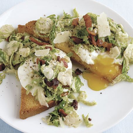 Poached Eggs with Creamy Brussels Sprouts and Bacon