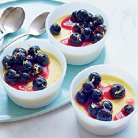Sweet Corn Panna Cotta with Blueberry Compote