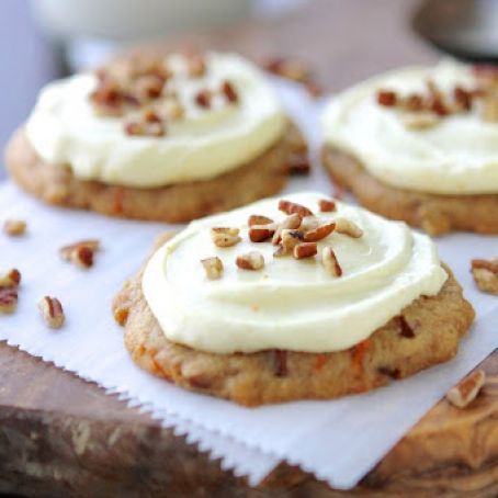 Carrot Cake Pecan Cookies with Orange Cream Cheese Frosting