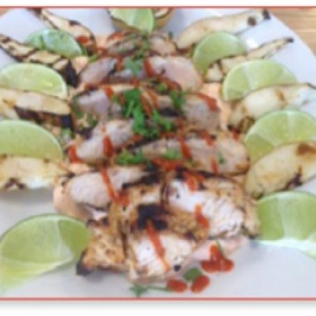 Grilled Cilantro Lime Turkey with Grilled Pears and a Sriracha & Gorgonzola Dip