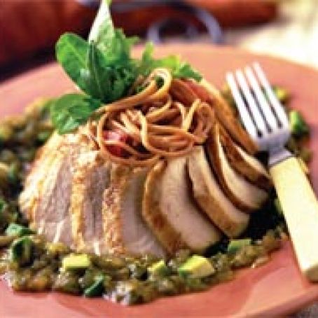 Chicken Breasts with Roasted Tomatillo-Avocado Salsa